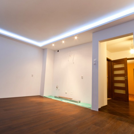Modern apartment interior with LED ceiling lights